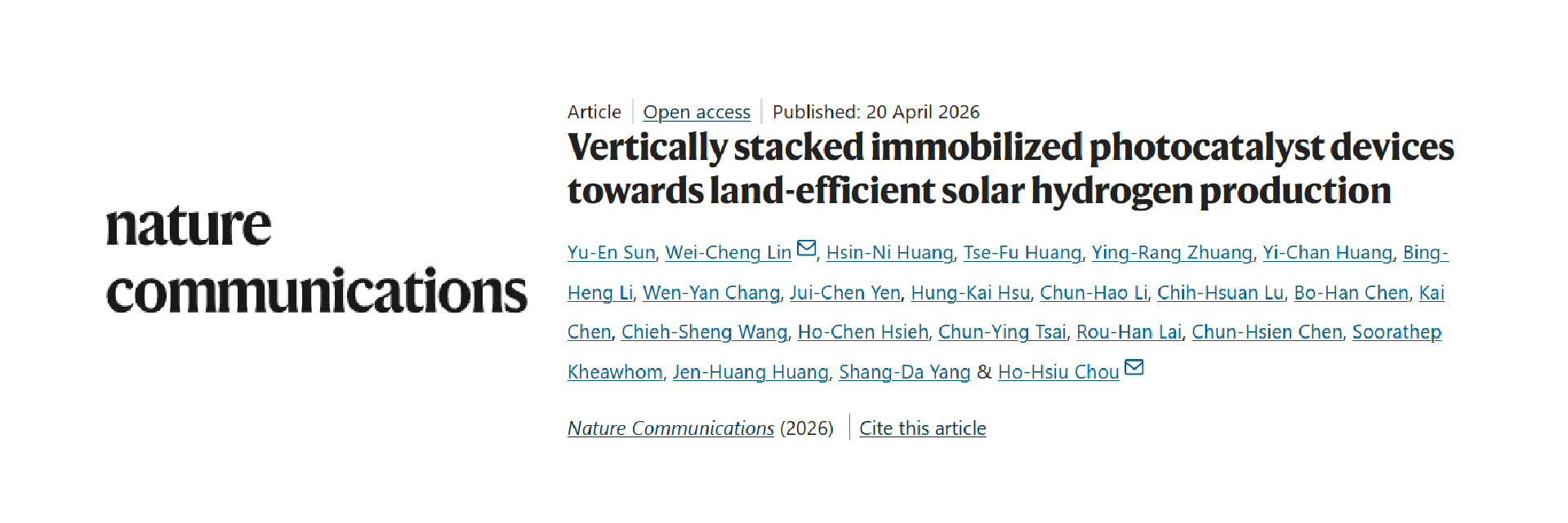 HIGHLIGHT | Professor Ho-Hsiu Chou's Team (Dept. Chemical Engineering) Brings 3D-IC Thinking to Artificial Photosynthesis!